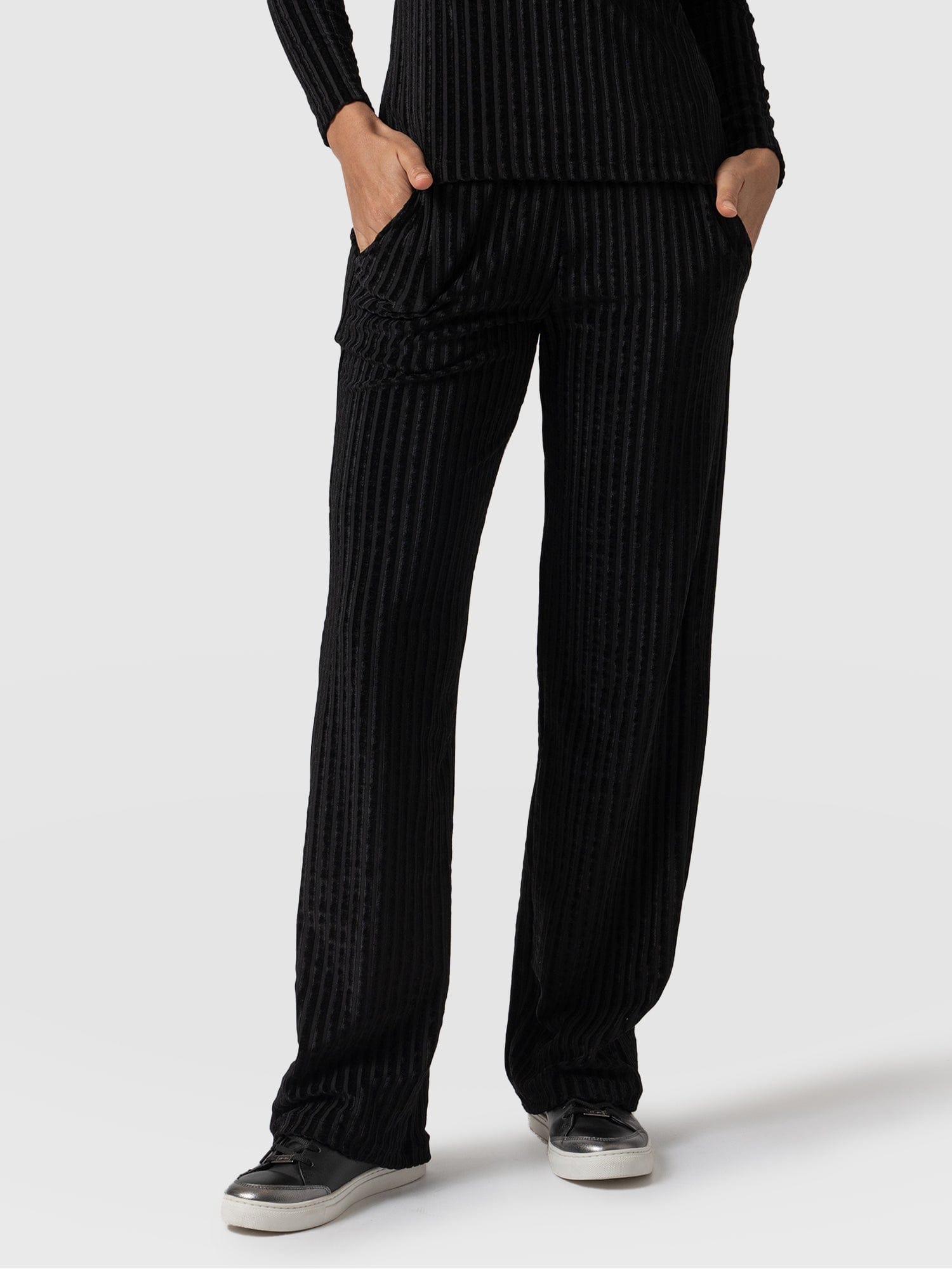 Apartment Pant Black Stripe Velvet - Women's Trousers | Saint + Sofia® USA
